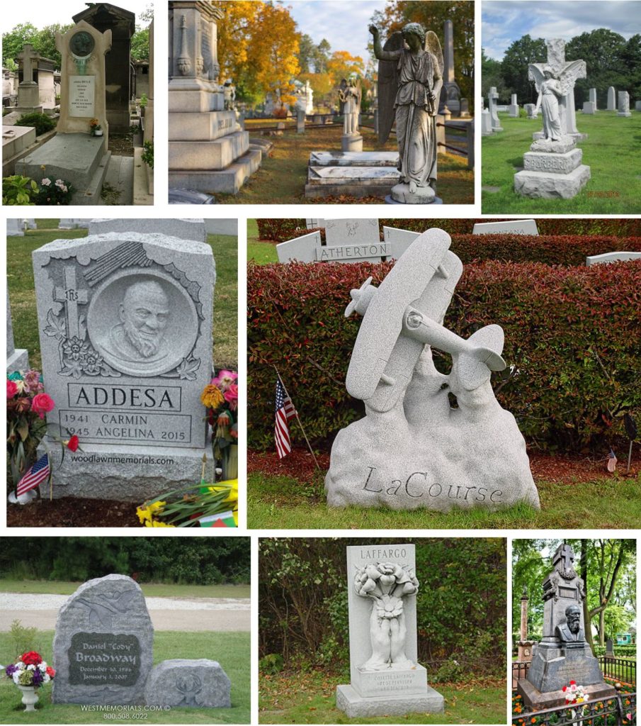Makam untuk umat kristiani biasanya diukir dengan patung yesus, bunda maria atau burung merpati.