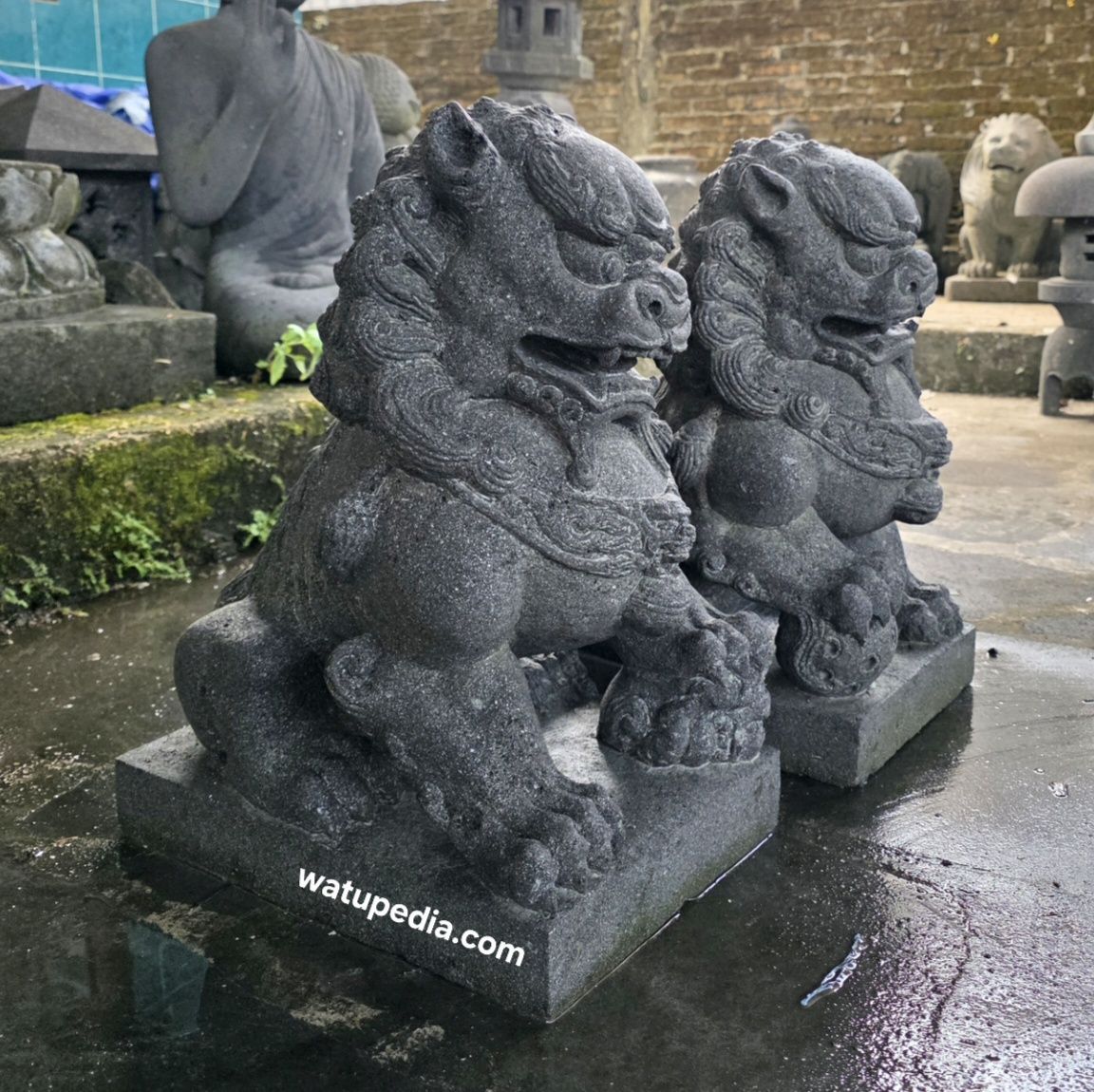 Patung Singa Samsi batu candi tinggi 50 cm - Gambar 2