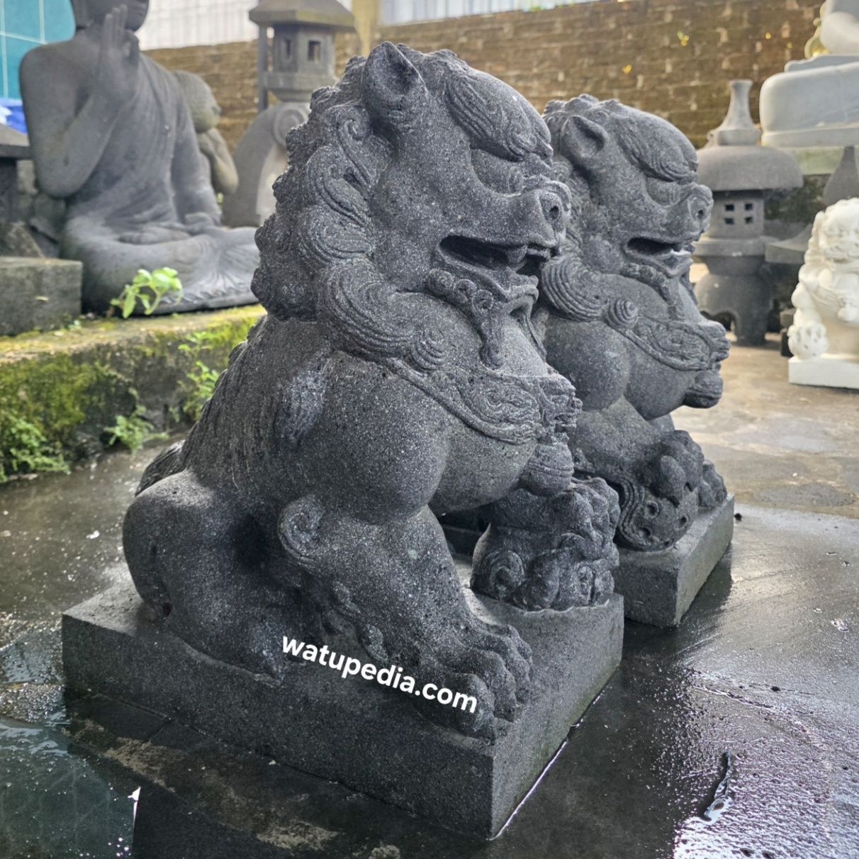 Patung Singa Samsi batu candi tinggi 50 cm - Gambar 3