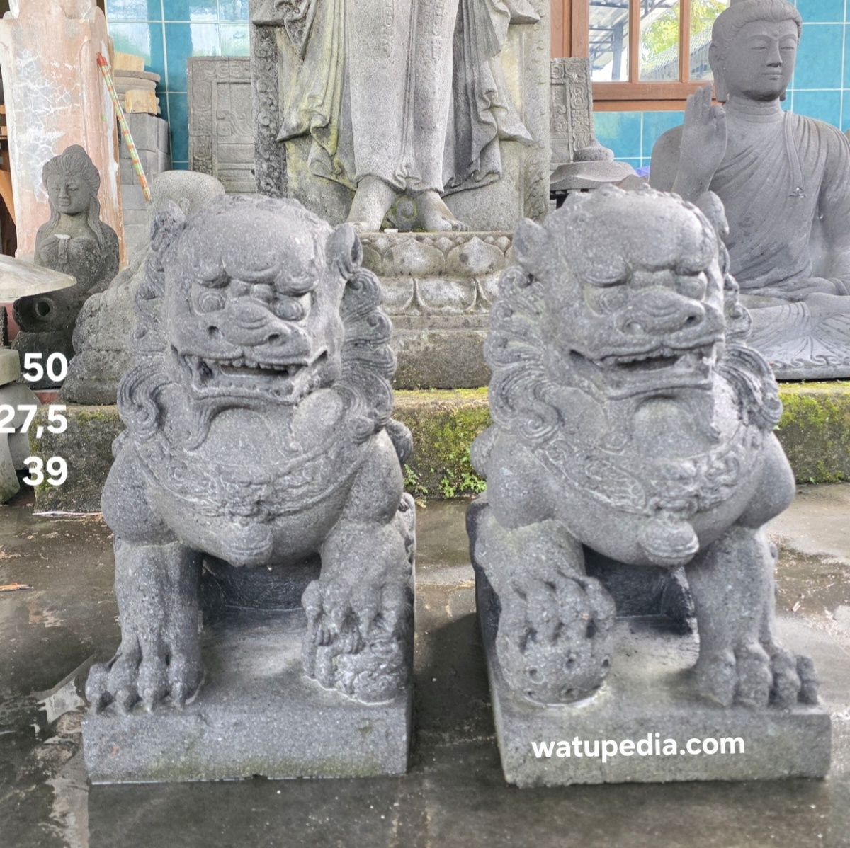 Patung singa samsi tinggi 50 cm batu candi