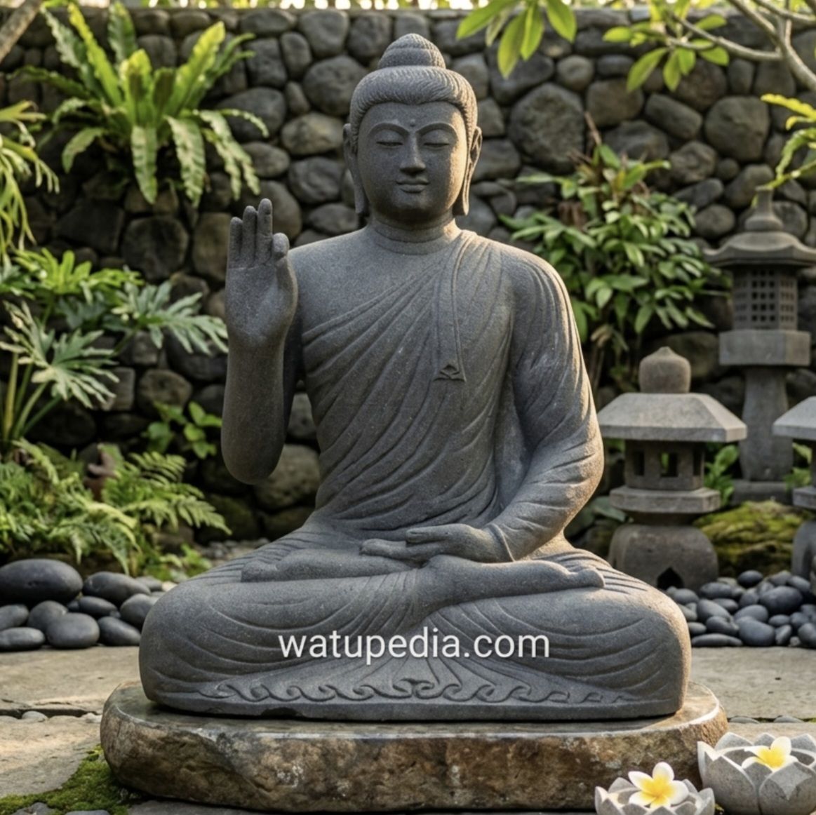 Patung Buddha Vitarka Mudra batu candi tinggi 88 cm