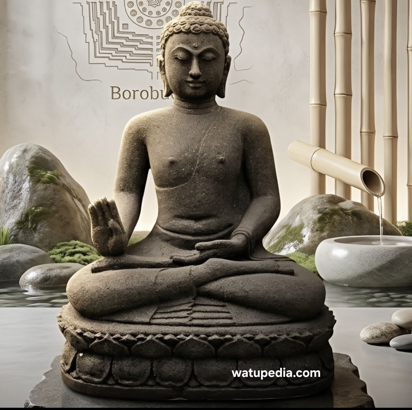 Patung Buddha abhaya mudra tinggi 80 cm batu candi