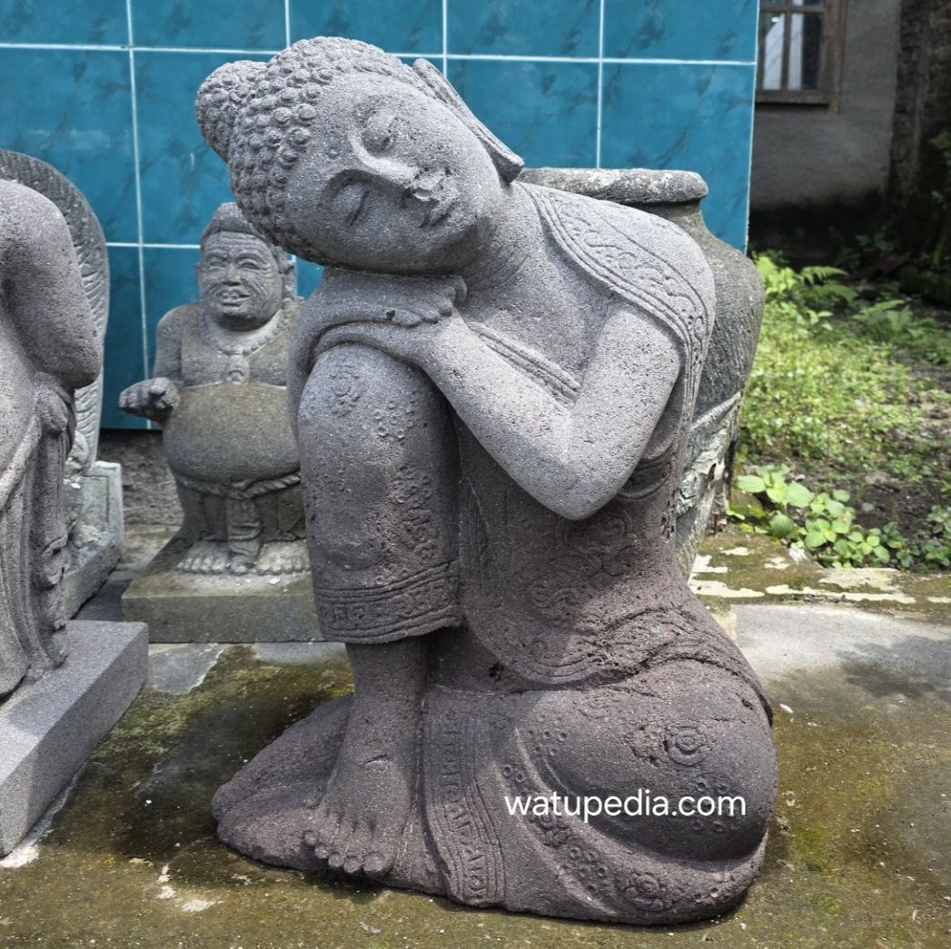 patung budha duduk tidur batu asli