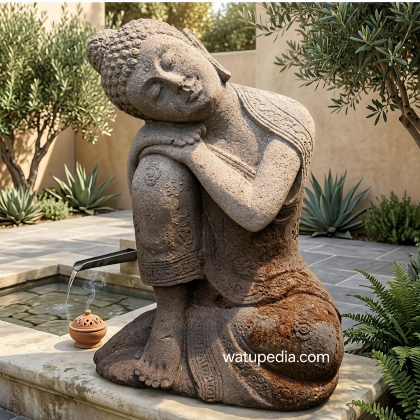 Patung Buddha tidur Duduk 60 cm batu candi